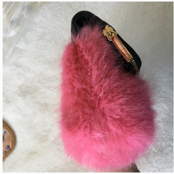 kate spade evening belles steffe faux fur pink black leather clutch purse bag - Picture 9 of 16